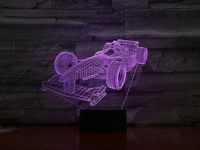 Formula 1 гоночный автомобиль 3D лампа многоцветная с пультом дистанционного управления для дня рождения подарочный аккумулятор питание 3D оптический светодиодный ночник лампа голограмма