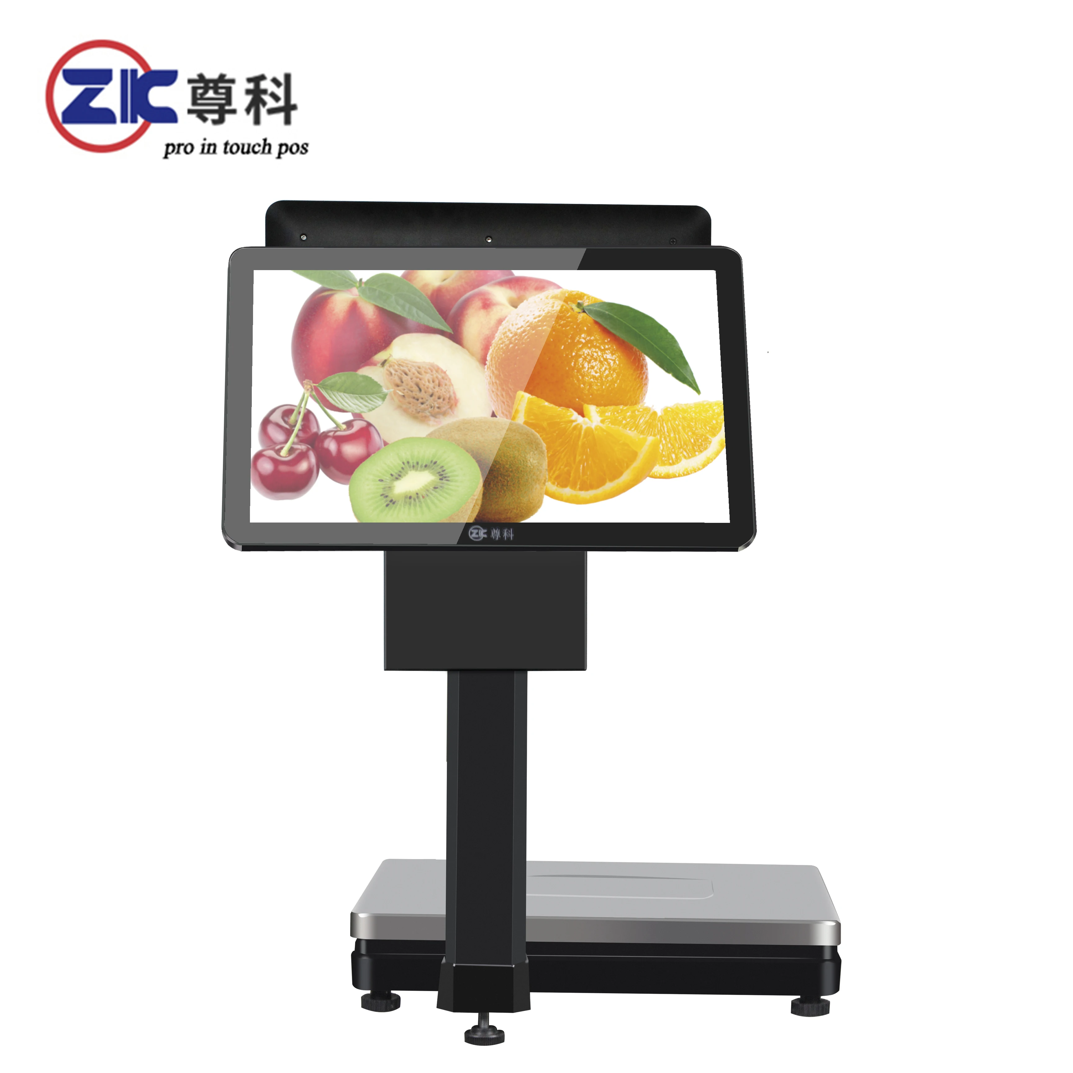 

ZK-W9C 14.1 inch dual touch screen pos scale Fruit/Vegetable weighing scale with built in 80mm+auto cutter printer