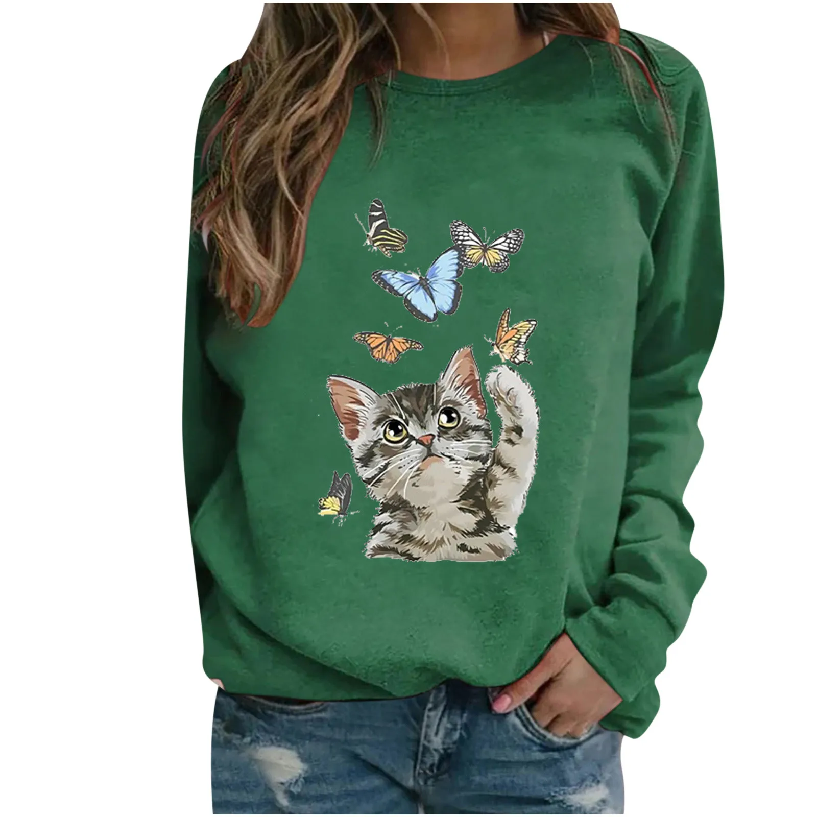 women's Hoodi Fashion Women Casual O- Neck Cat  Print Long-sleeved T-shirt las mujeres sweetshirts 2021 new hot sale
