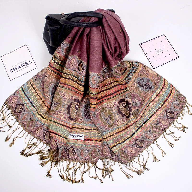 

Scarves Ladies Tassel Shawl Dual-Use Jacquard Scarf New All-Match Ethnic Style Imitation Cashmere Fall Winter Feminine Keep Warm
