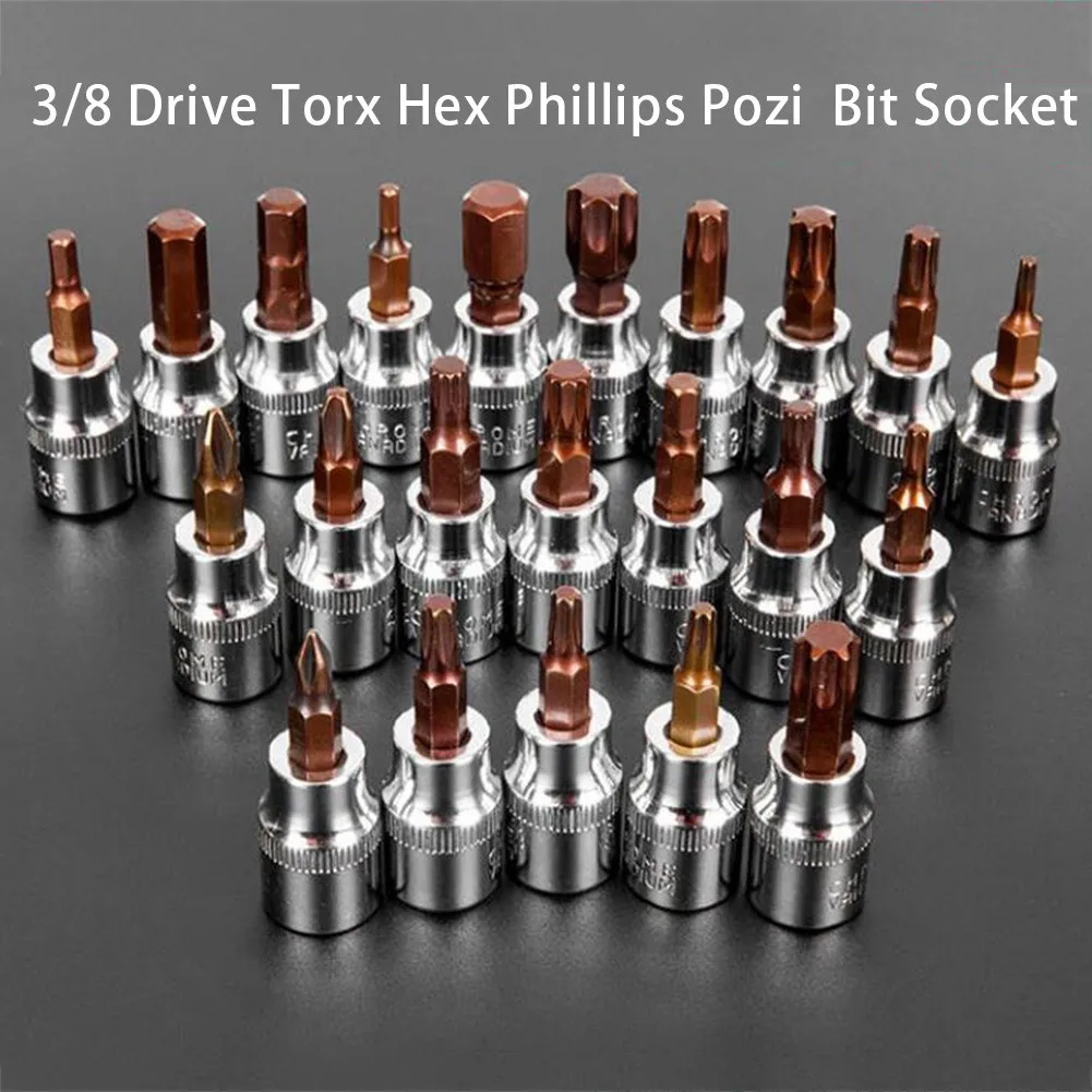 1 Pcs 3/8 Drive Hex Socket Bit H3-H10 Screw Driver T10-T55 Socket Screwdriver Bit 3/8" Drive Bit Socket