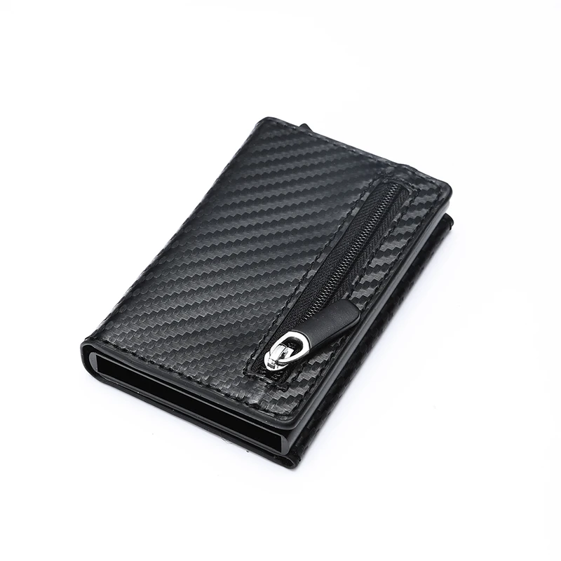 

Bycobecy Wallet 2019 Antitheft Aluminum Box ID Card Holder New RFID PU Leather Pop Up Card Case Magnet Carbon Fiber Coin Purse