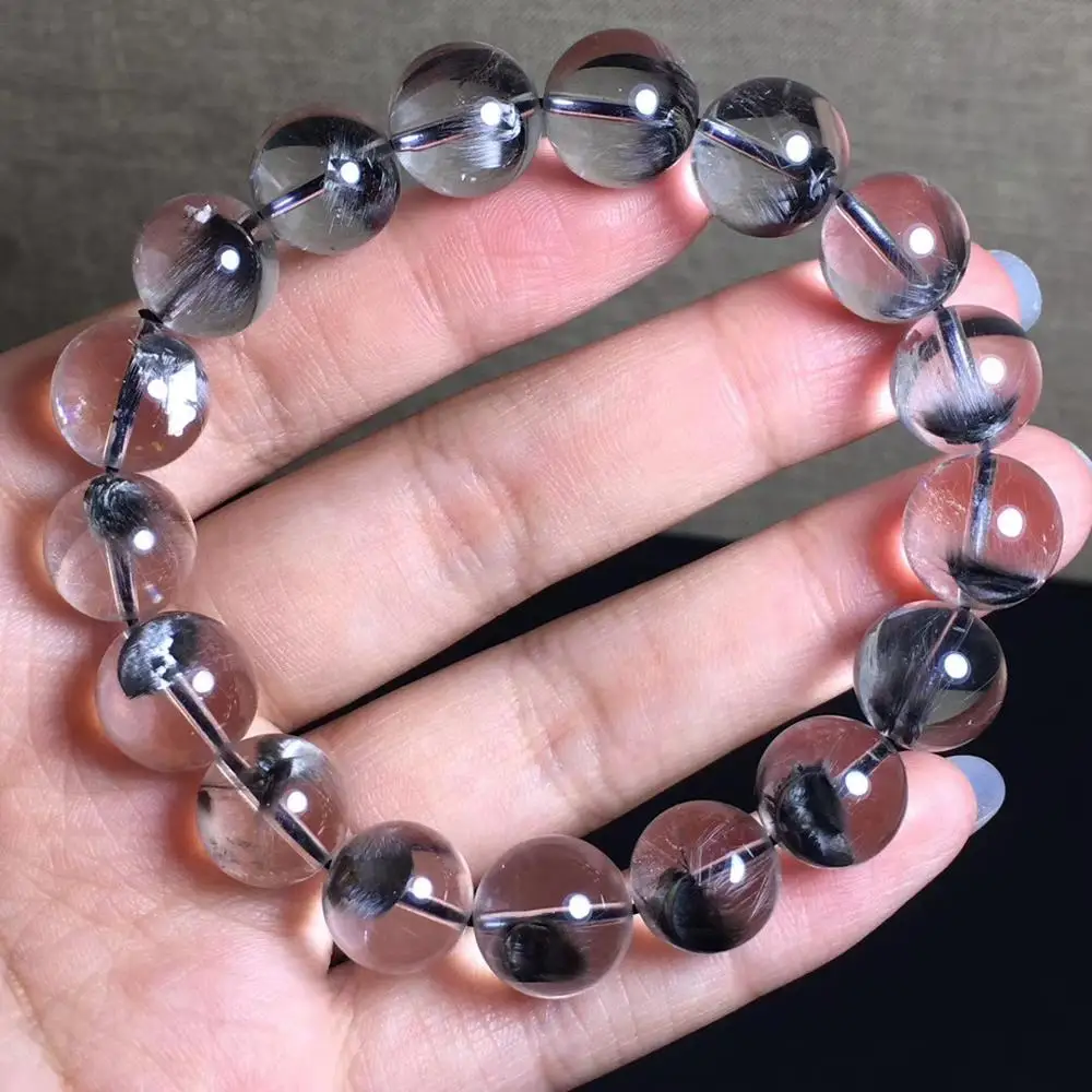 

Браслет из натурального серебра рутилированного кварца с прозрачными круглыми бусинами 12,2 мм для женщин и мужчин, богатый AAAAA