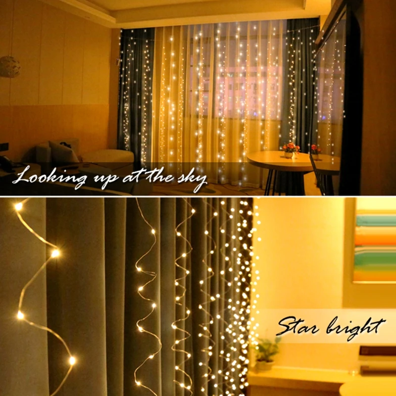 

3*3m LED Fairy Lights Garland Curtain Lamp Remote Control USB String Light for New Year Christmas Home Bedroom Window Decoration