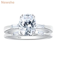 newshe 2 pieces 925 sterling silver womens engagement ring set wedding band oval shape aaaaa cz jewelry for bridal br1095