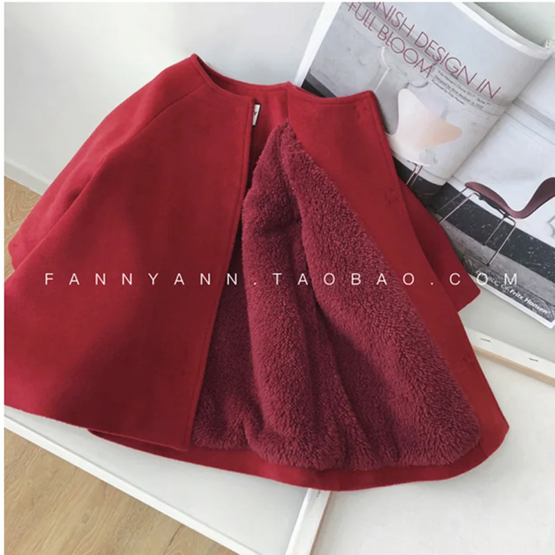 2019 г. Детская куртка-накидка для девочек шерстяное пальто с длинными рукавами и