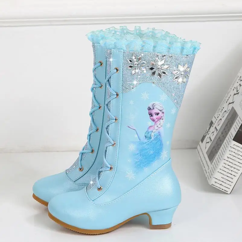 Disney новое платье принцессы Эльза для девочек Сезон осень Розовые туфли обувь на