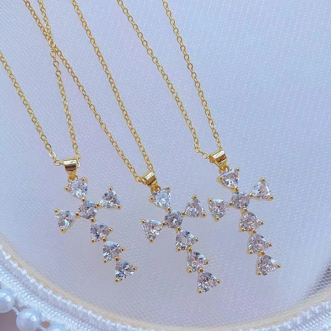 5 шт. модное ожерелье с кулоном в виде белого сердца из циркона хрустальное для