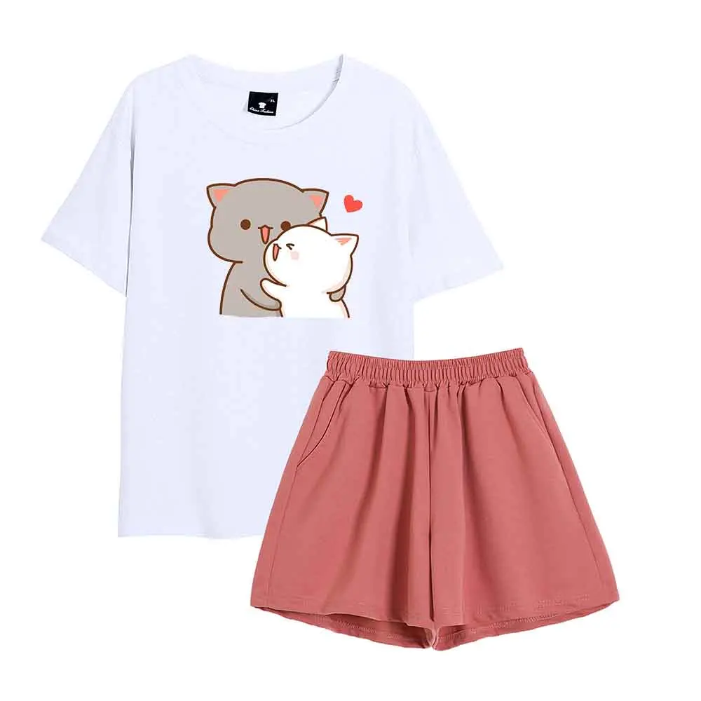 

Kawaii Bear Printing Harajuku Two Piece Set Summer Cotton T Shirt Pajamas Set Female Casual Sweatpants Joggers Women Loungewear