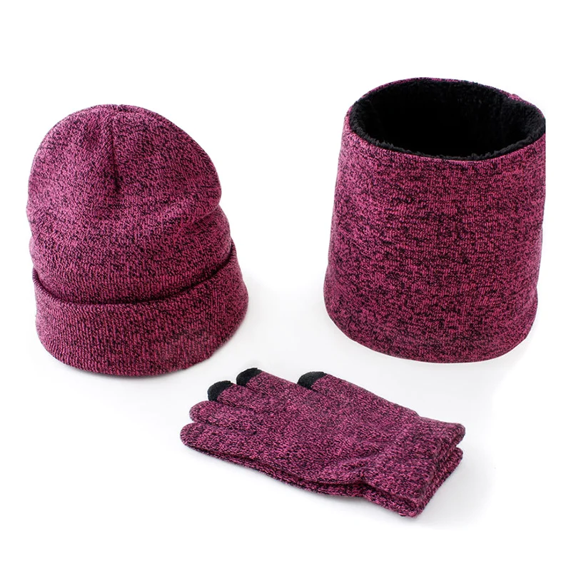 

3pcs/Set Mens Knitted Hat Gloves Scarf Set Xmas Winter Warming Hat Full Cover Glove Comfortable Warm -B5