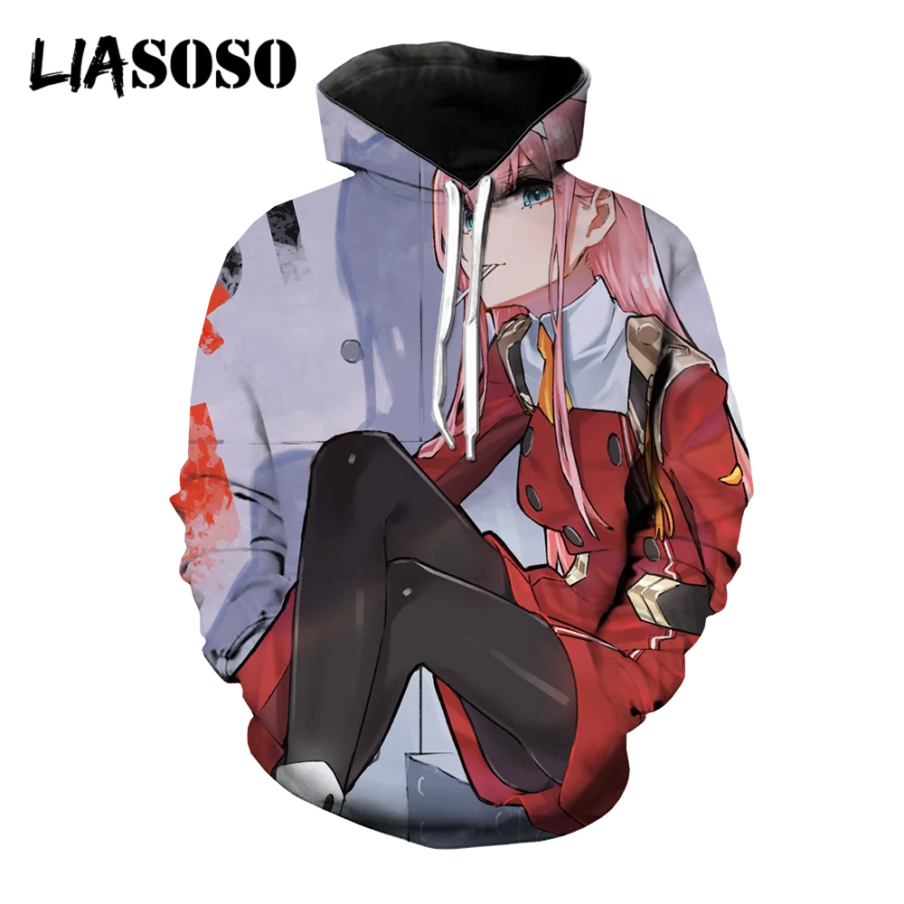 

LIASOSO 3D Print Women Men Anime Darling In The Franxx Figure Hooded Hoodies Sweatshirts Pullover Harajuku Hip Pop Street Tops