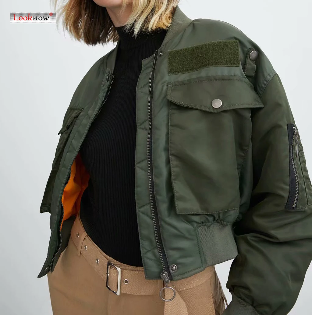 

Autumn Bomber Jacket Women Army Green Warm Zipper Pockets Winter Coat Female Jacket Parkas Femme Chaqueta Mujer