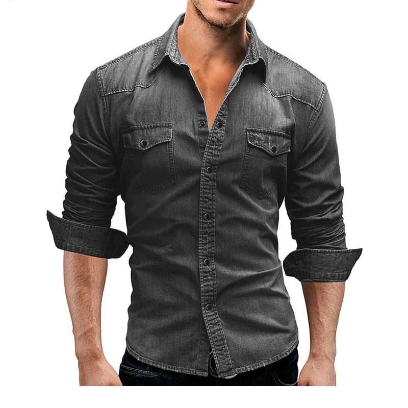 

Vintage European size simple long sleeve denim shirt for men casual shirt for men large size shirt for men