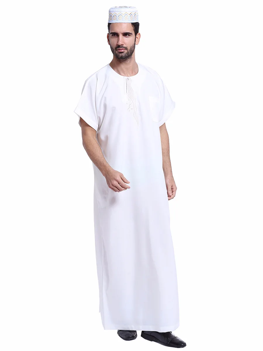 

Muslim Short Sleeve Jubah Thobe Dress Kaftan Men Abaya Dubai Saudi Arabia Robes Islamic Clothing Ramadan Man Worship Service