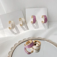 s925 silver needle purple earrings small circle c earrings female exaggerated simple personality circle earrings