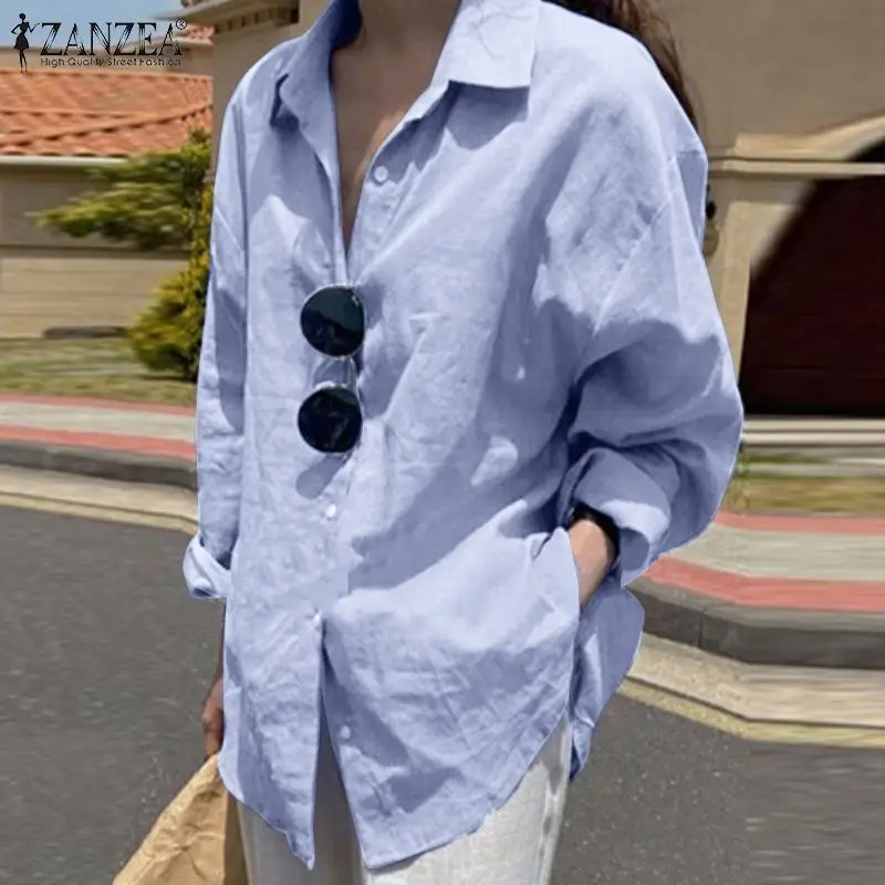 

ZANZEA Fashion Women White Shirt Autumn Long Sleeve Back Split Blouse Elegant Lapel Neck Buttons Blusas Casual Loose Tunic Tops