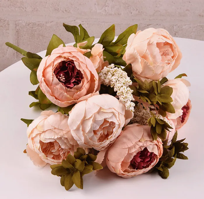 peony cameo brown 1 букет европейских роз или пионов искусственные цветы искусственные шелковые цветы на вечеринку пионы для свадебного украшения домашний декор для отеля венок - Цвет: peony cameo brown