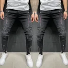 Мужские джинсовые брюки, повседневные брюки из денима с карманами для бодибилдинга и дырками, спортивные длинные брюки, удобные модные повседневные джинсы, бесплатная доставка