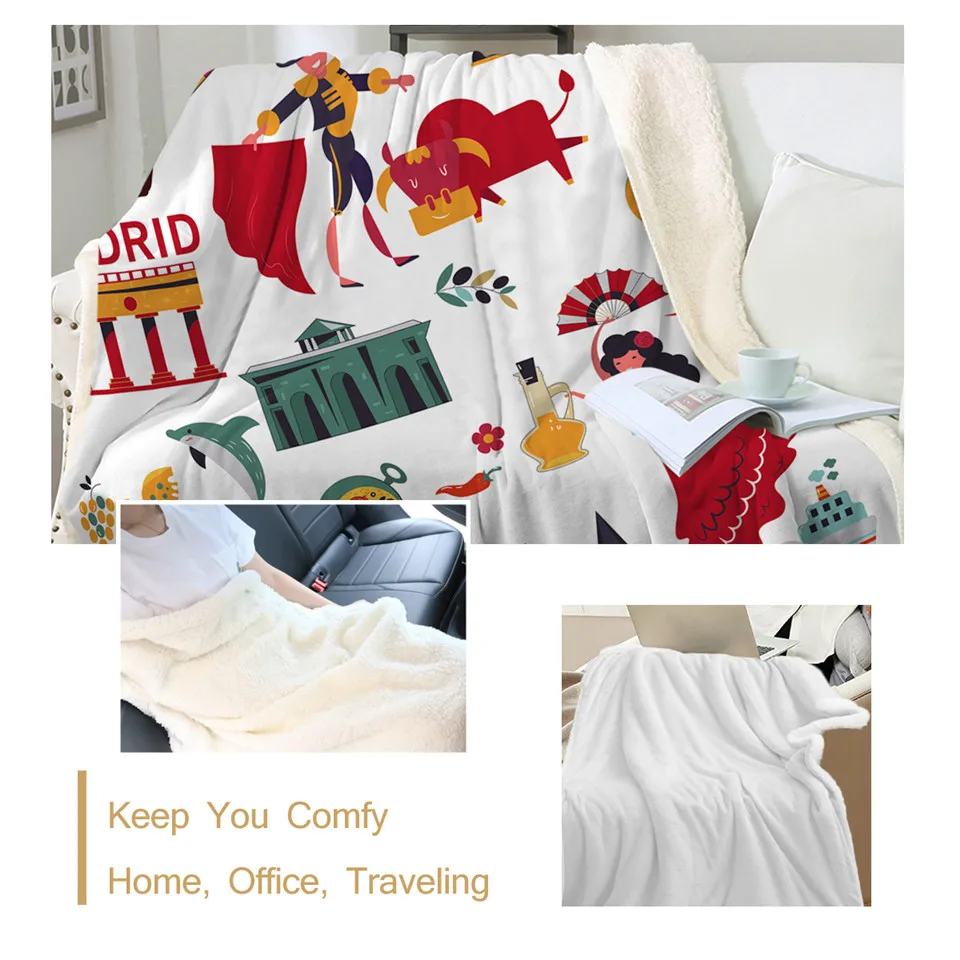 BeddingOutlet Spain Blankets For Bed Spanish Traditional Symbols Sherpa Blanket Madrid Furry Flag Bullfighting Cobertor | Дом и сад