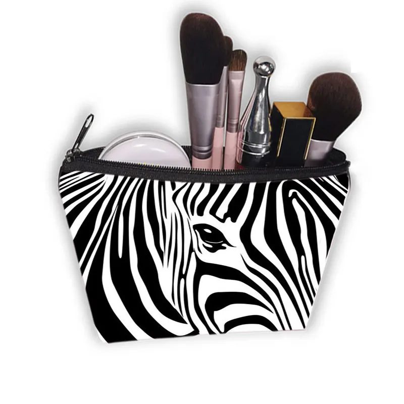 

Water Resistant Makeup Bag Zebra Stripe Brown Pink Leopard Print Linen Cosmetic Bag Organizer Bag Women Beauty Bag Travel Bags