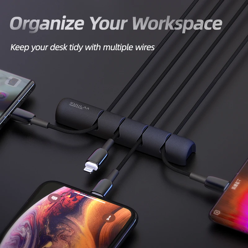 KUULAA Cable Organizer Silicone USB Winder Desktop Tidy Management Clips Holder for Mouse Headphone Wire | Мобильные телефоны и
