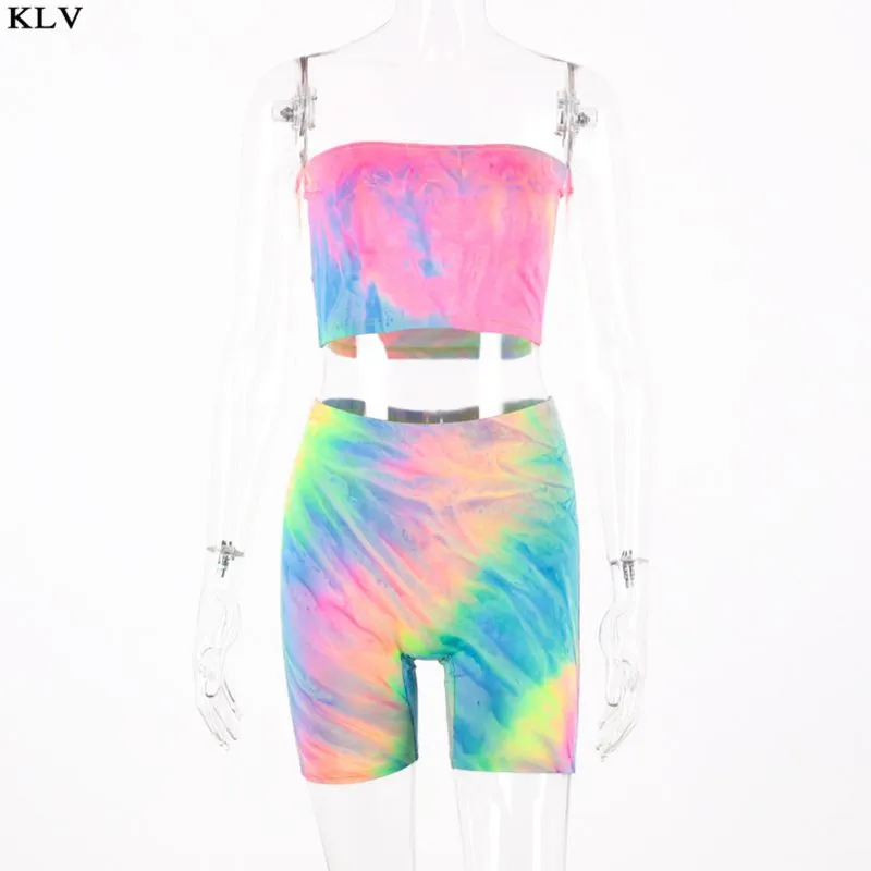 Женский Радужный галстук-краска комплект из 2 предметов Топ без бретелек