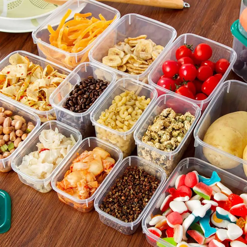 

20Pcs/Set Sealed Rectangle Crisper Refrigerator Plastic Green Lid Food Storage Boxes Preservation Box Container Kitchen Supply