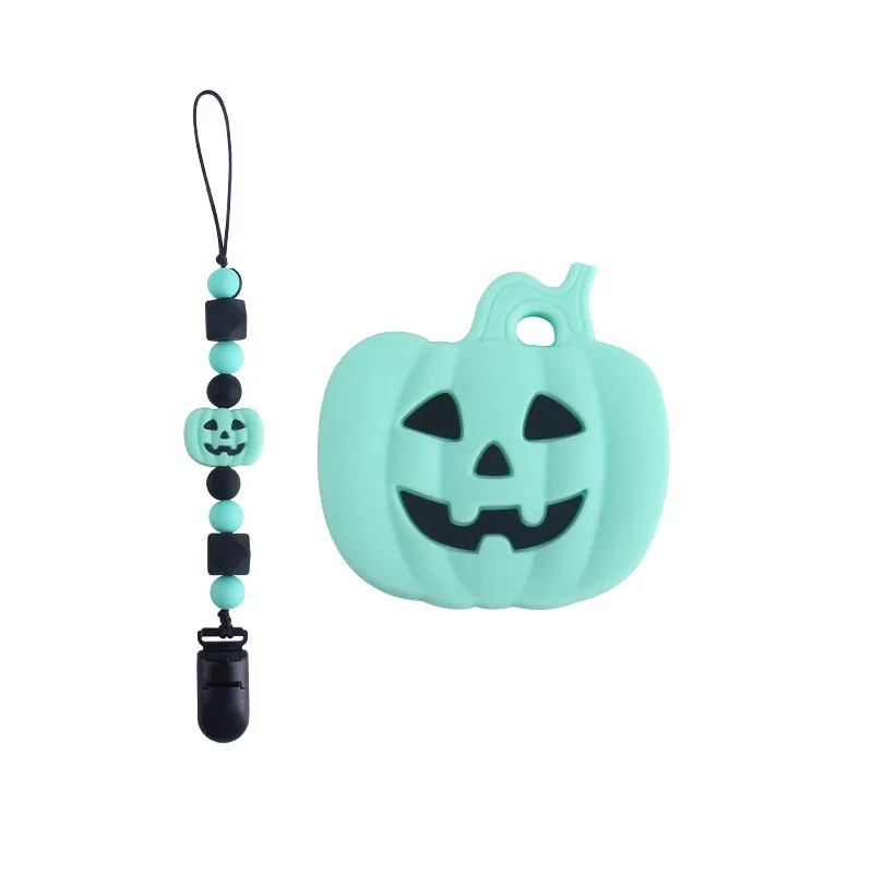 Cadena de chupete de beb&eacute;, chupete de pico de pato, Clip de calabaza de Halloween, mordedor de silicona, juguetes de dentici&oacute;n para beb&eacute;, regalos-5