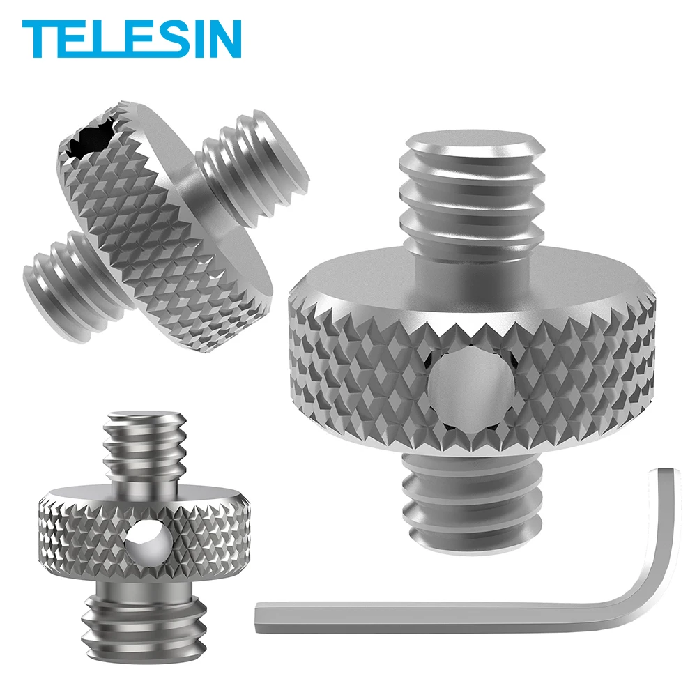 

TELESIN 2x Durable Male to Female Screw Adapter 1/4" 3/8" Mount Convenient Rotation Hexagon Wrench for Camera Tripod Light Stand