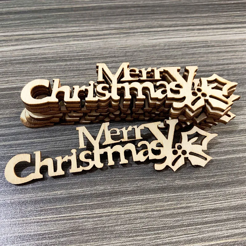 

10PCS DIY Laser Cutter Merry Christmas Wood Chip Xmas Tree Ornament Pendant Gift Packing Accessories Xmas New Year Party Decor
