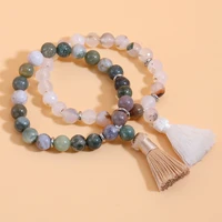 oaiite charm mala natural stone bracelet with tassel turkoois bangles women yoga prayer 8mm india onyx beads bracelets