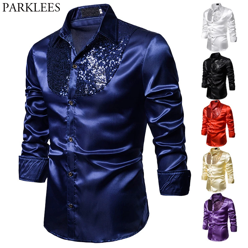 Мужские шелковые рубашки с пайетками в стиле пэчворк 2020 модная рубашка для