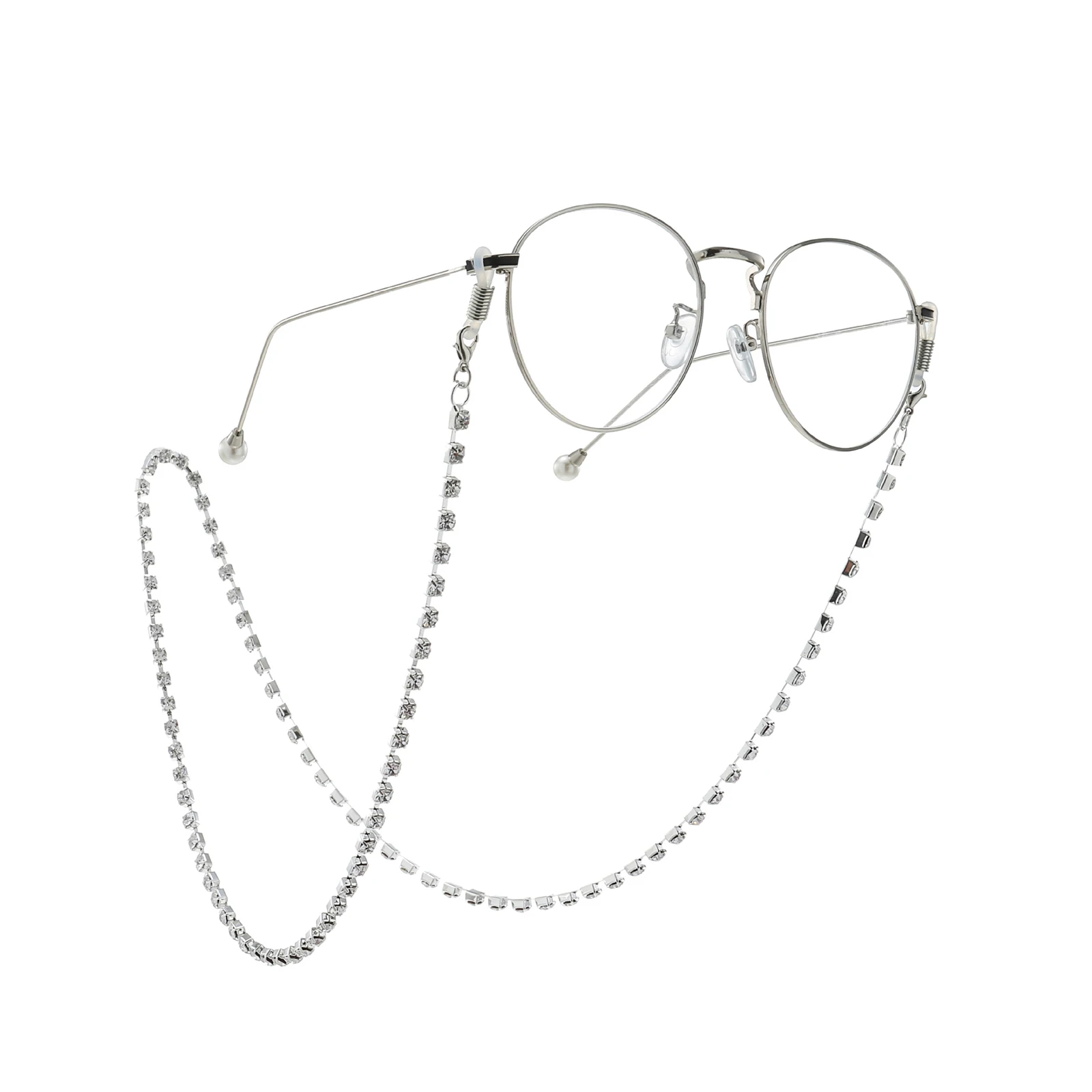 

Doreen Box Fashion Gold/Silver Color Face Mask And Glasses Neck Strap Lariat Lanyard Rhinestone Chians Necklace For Women Party