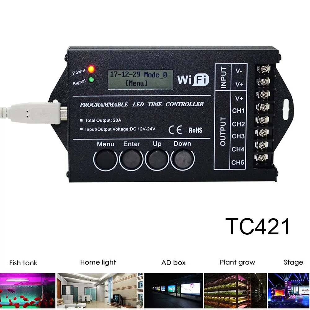 WIF Время программируемый RGB светодиодный контроллер TC421 TC420 DC12V/24 V 5 каналов общий выход 20A общий анод программируемый светодиодный