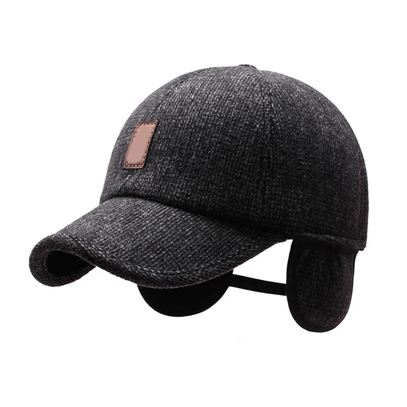 

Модные новые зимние плотные бейсболки, мужские однотонные регулируемые теплые шапки с ушами, повседневные уличные спортивные кепки с длинн...