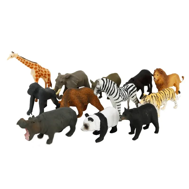 

12pcs Zoo Models Tiger Leopard Hippo Giraffe Simulation Wild Animals Action Toy Figures Kids Educational Toys Wild Animal Model