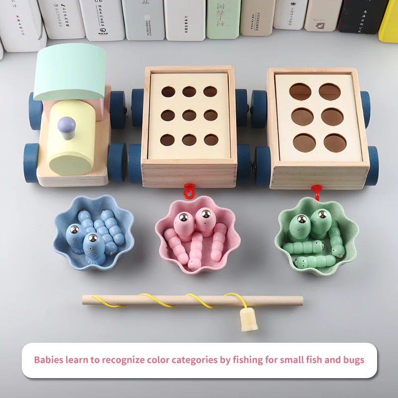 

Kids Fishing Game Interactive Wooden Train Toys Magnetic Games Fishing Toys Catch Worm Baby Early Educational Toys For Children