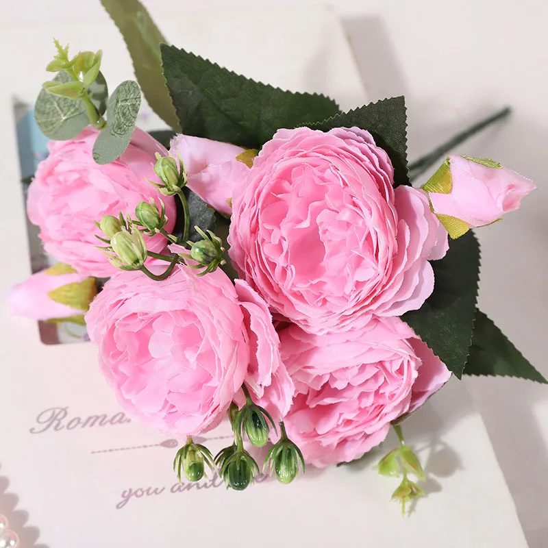 pink 30 см розовые шелковые пионы, искусственные цветы ПЭ Пена розы цветы невесты Свадебный букет Декор Скрапбукинг DIY принадлежности - Цвет: pink