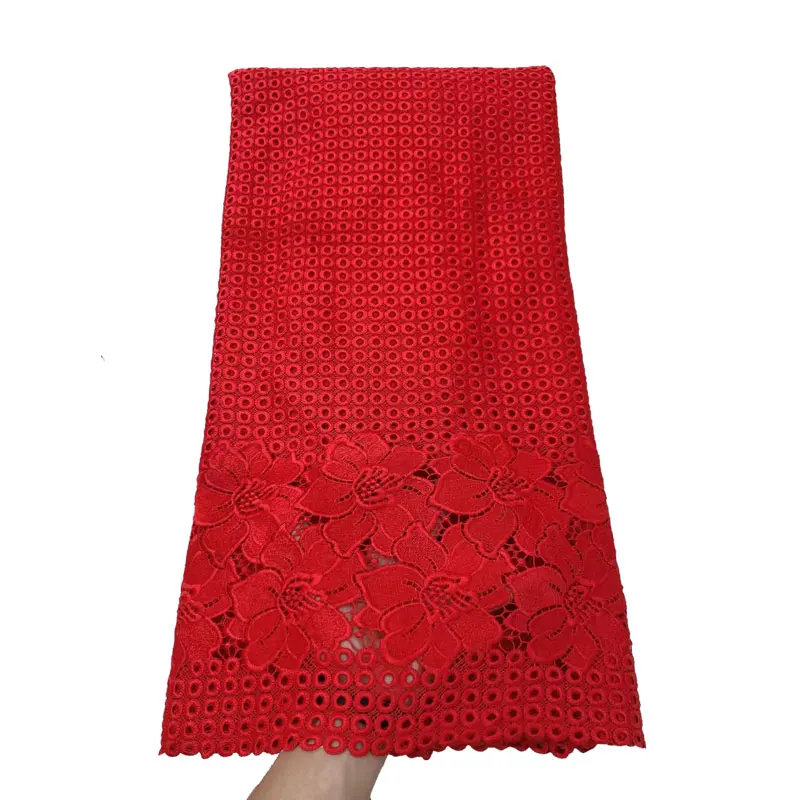

Red nigerian guipure lace water soluble fabric 2020 high quality embroidered 5 yards/pcs african cord laces mesh fabrics