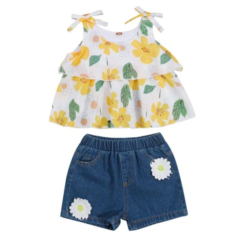 

Летний топ без рукавов с цветочным принтом и круглым вырезом на подтяжках, на возраст 1-6 лет, 2 шт.