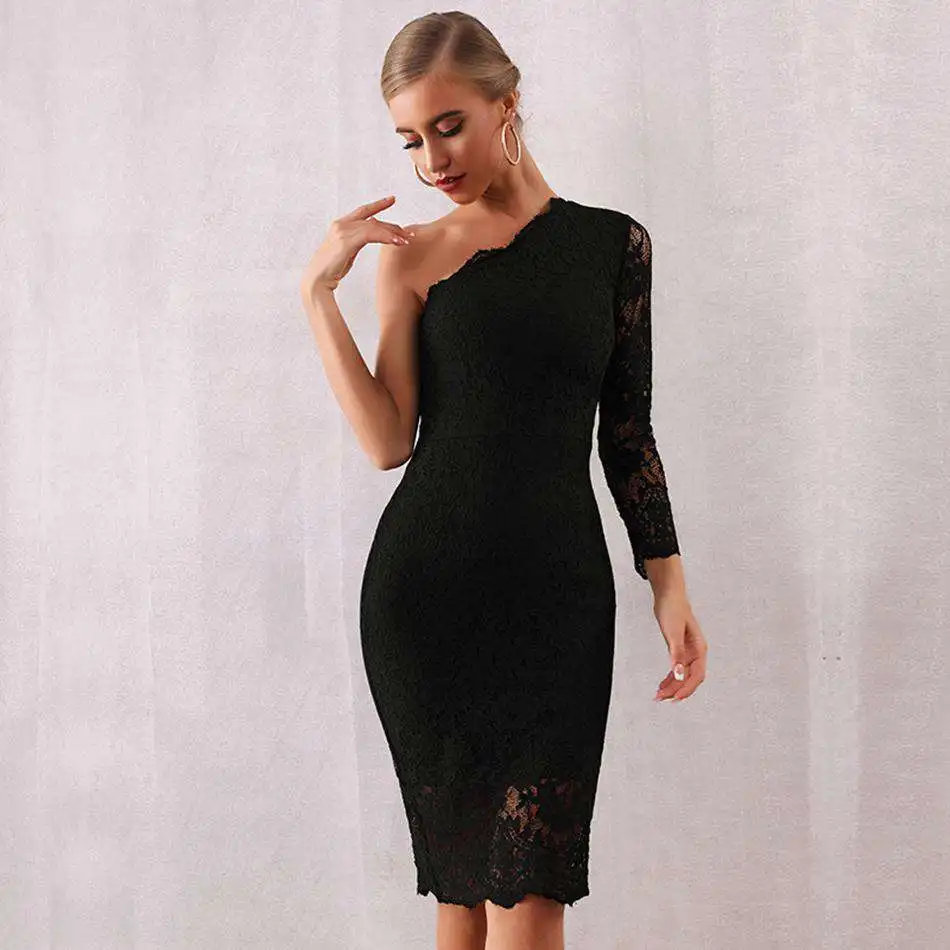 Seamyla-сексуальное черное кружевное Бандажное платье с длинным рукавом для