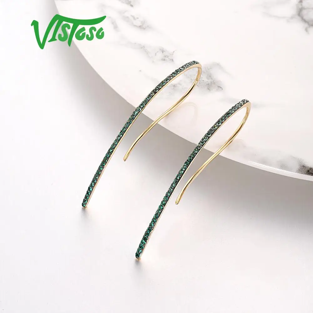 VISTOSO 9K 375 Желтое золото блестящие лаборатория создала изумрудно Крючки для