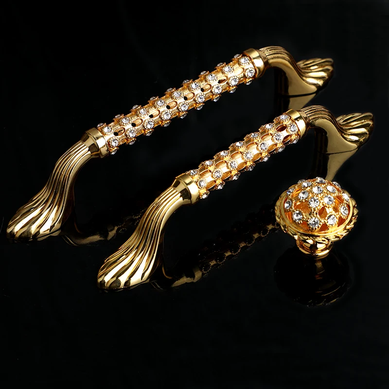 

Бесплатная доставка Современный Роскошный 24K золото бриллиант ручка 5 "декоративная ручка для мебели шкаф комод дверь шкафа тянуть ручки 128 ...