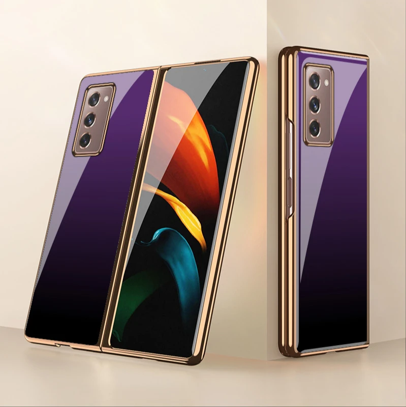 

Samsung zfold2 folding mobile phone case f9160 glass protective case fold2 electroplating gold edge 5g personality men and women
