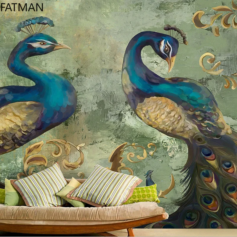 

FATMAN Custom Southeast Asia Wall Covering Porch Bedroom Dining Room Background Wall Paper Mural Peacock Dropship