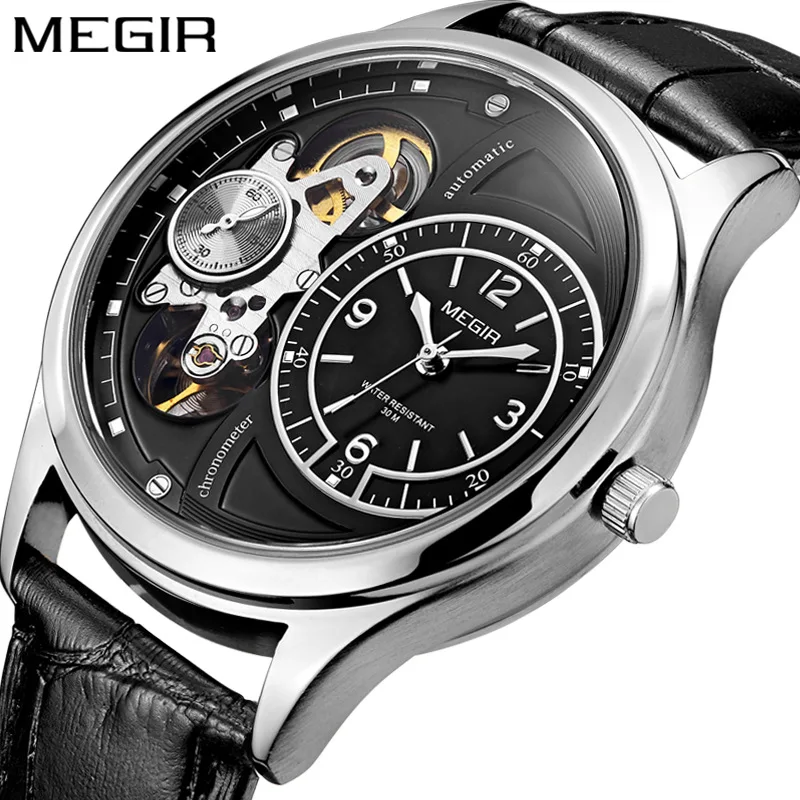 

MEGIR 2017 Men's Leather Waterproof Hollow Fashion Trend Watch Casual Sports Style Quartz Business Wristwatches Male Clock