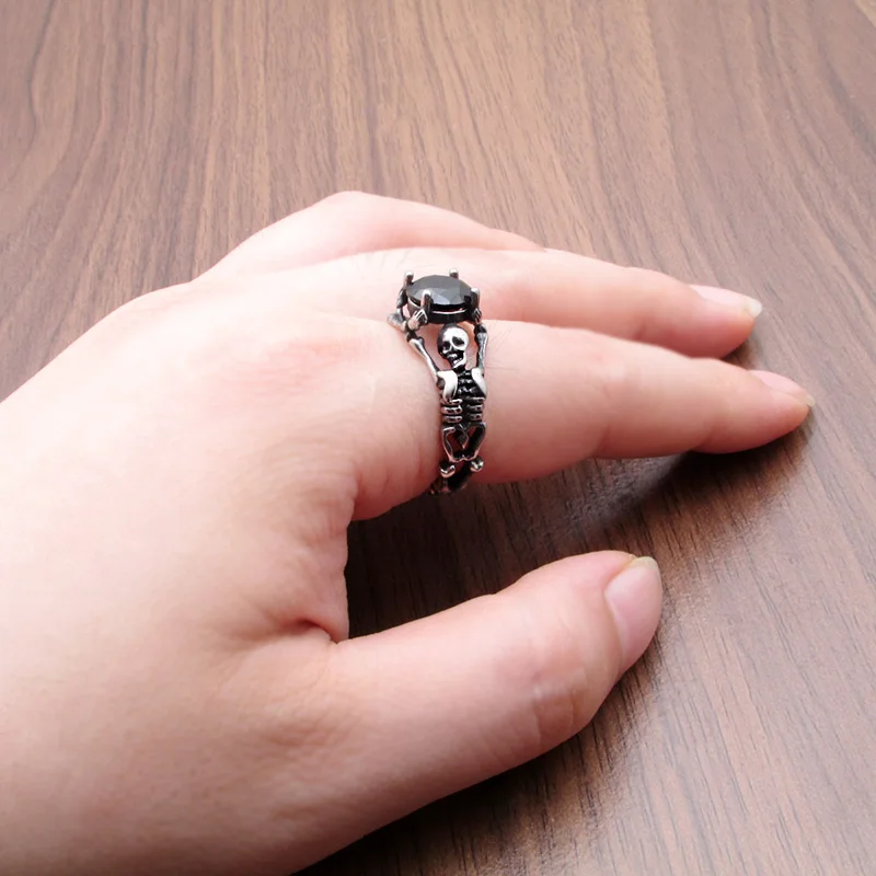 Кольцо из нержавеющей стали с черным призраком злом двойным черепом скелетом и