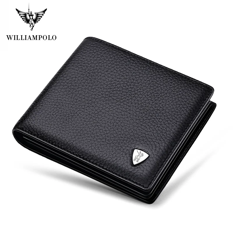 Короткий кошелек WilliamPolo из натуральной кожи тонкий бумажник двойного сложения