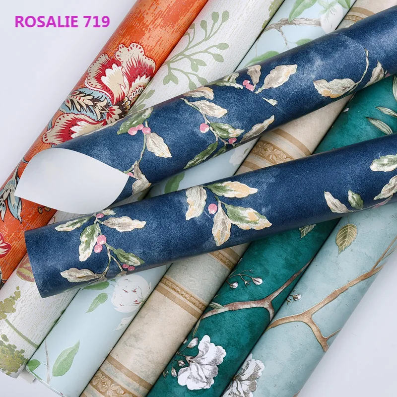 

American style non woven fabric retro self adhesive wallpaper 3D garden flower bedroom living room wallpaper Roll wallpaper Y85