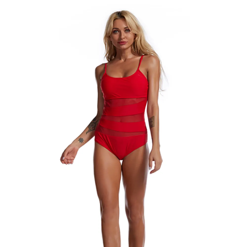 

2021 new swimsuit sexy mesh stitching printed one piece swimsuit
